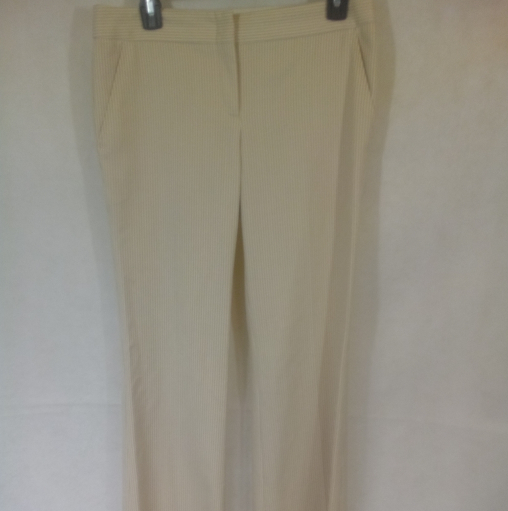 BCBG Max Azaria Cream Tan Flat Front Pinstripe Part Wool Slacks Pants Size 4